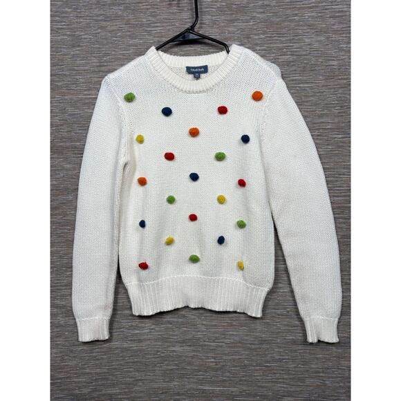 ModCloth Sweaters - ModCloth Sweater Womens XS White Pom Pom Polka Dot Knit Crew Pullover Rainbow